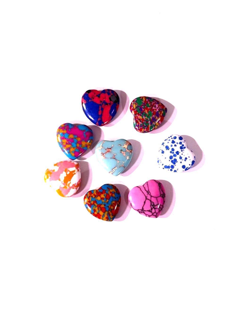 8 Colorful Heart Stone Cabochons - Assorted Patterned Hearts